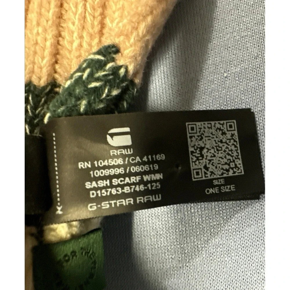 G-Star Raw Sash‎ Soft Touch Coac Knit Scarf Ivory Stripe Trim Organic Cotton